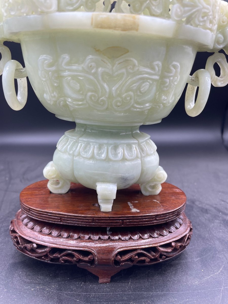 Celadon Jade Censer China 20th Century-photo-5