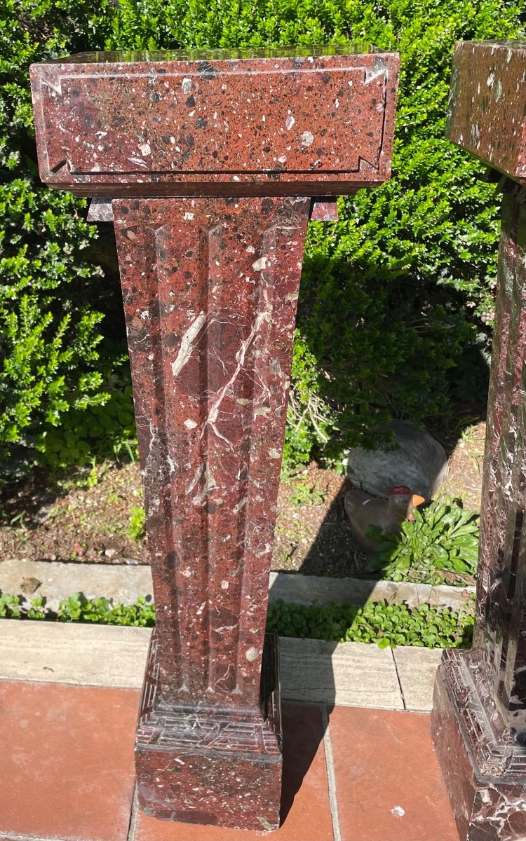 Pair Of Columns Holding Busts Or Sculptures In 19th Century Marble-photo-2