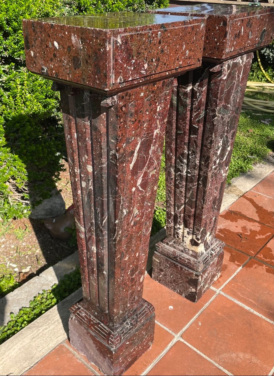 Pair Of Columns Holding Busts Or Sculptures In 19th Century Marble-photo-3