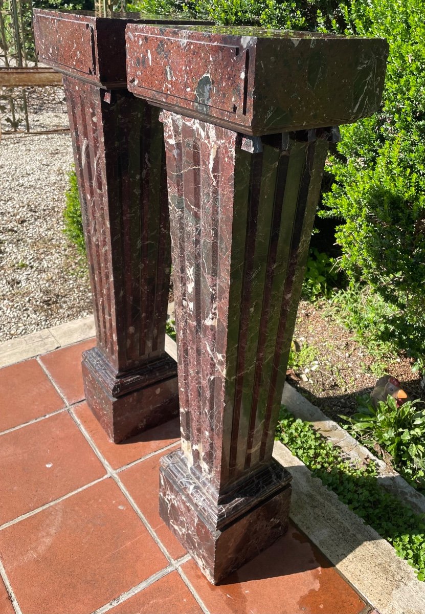 Pair Of Columns Holding Busts Or Sculptures In 19th Century Marble-photo-4