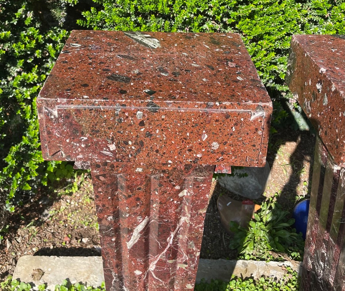 Pair Of Columns Holding Busts Or Sculptures In 19th Century Marble-photo-2