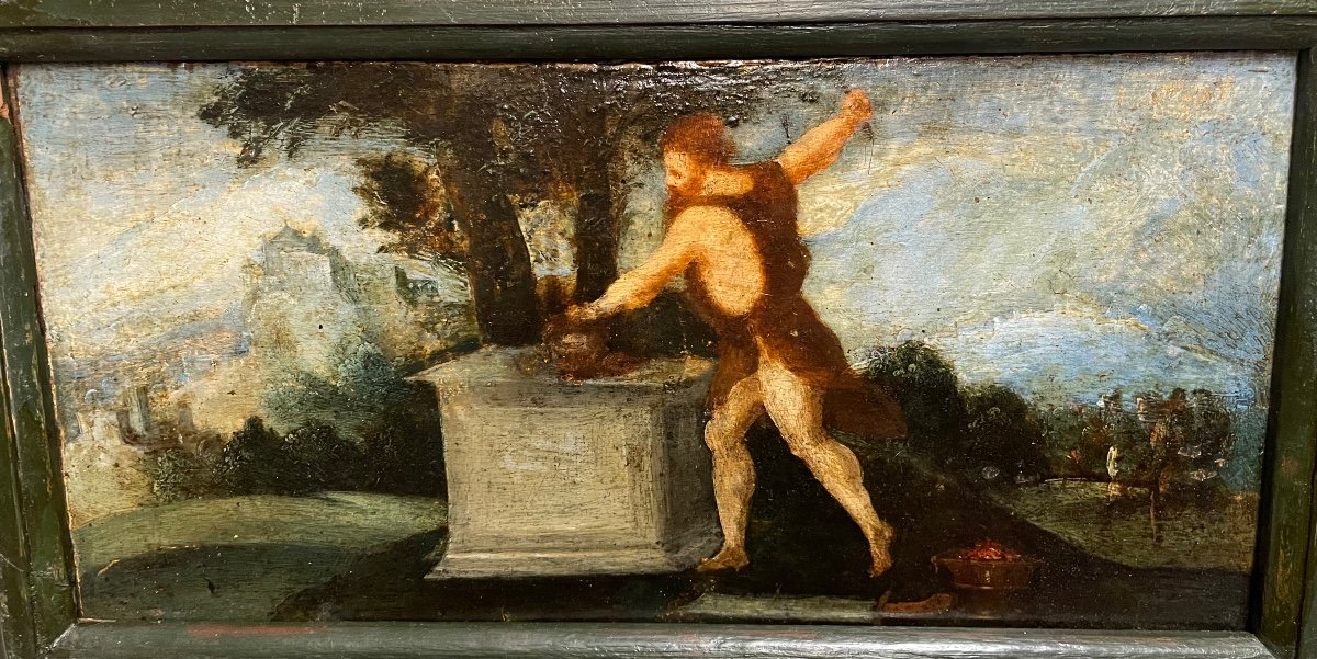 Oil Paintings On Wood Depicting Scenes From The Exploits Of Hercules, 18th Century-photo-2