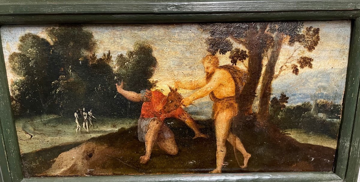 Oil Paintings On Wood Depicting Scenes From The Exploits Of Hercules, 18th Century-photo-3