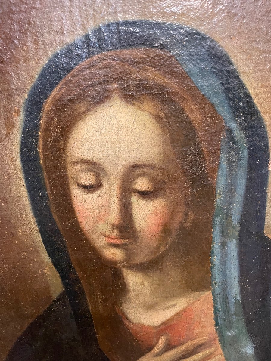 Oil On Canvas Madonna Of Sorrows 19th Century-photo-3