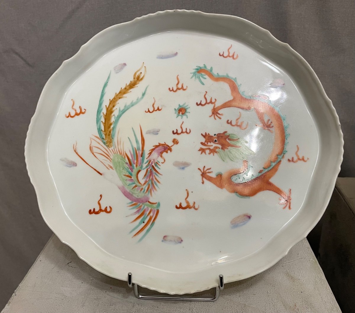 Paire De Plateaux En Porcelaine De Chine XXème Siècle-photo-2