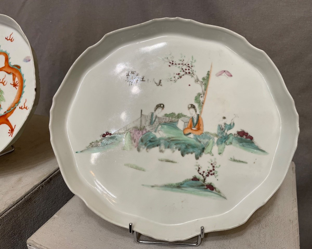 Paire De Plateaux En Porcelaine De Chine XXème Siècle-photo-3