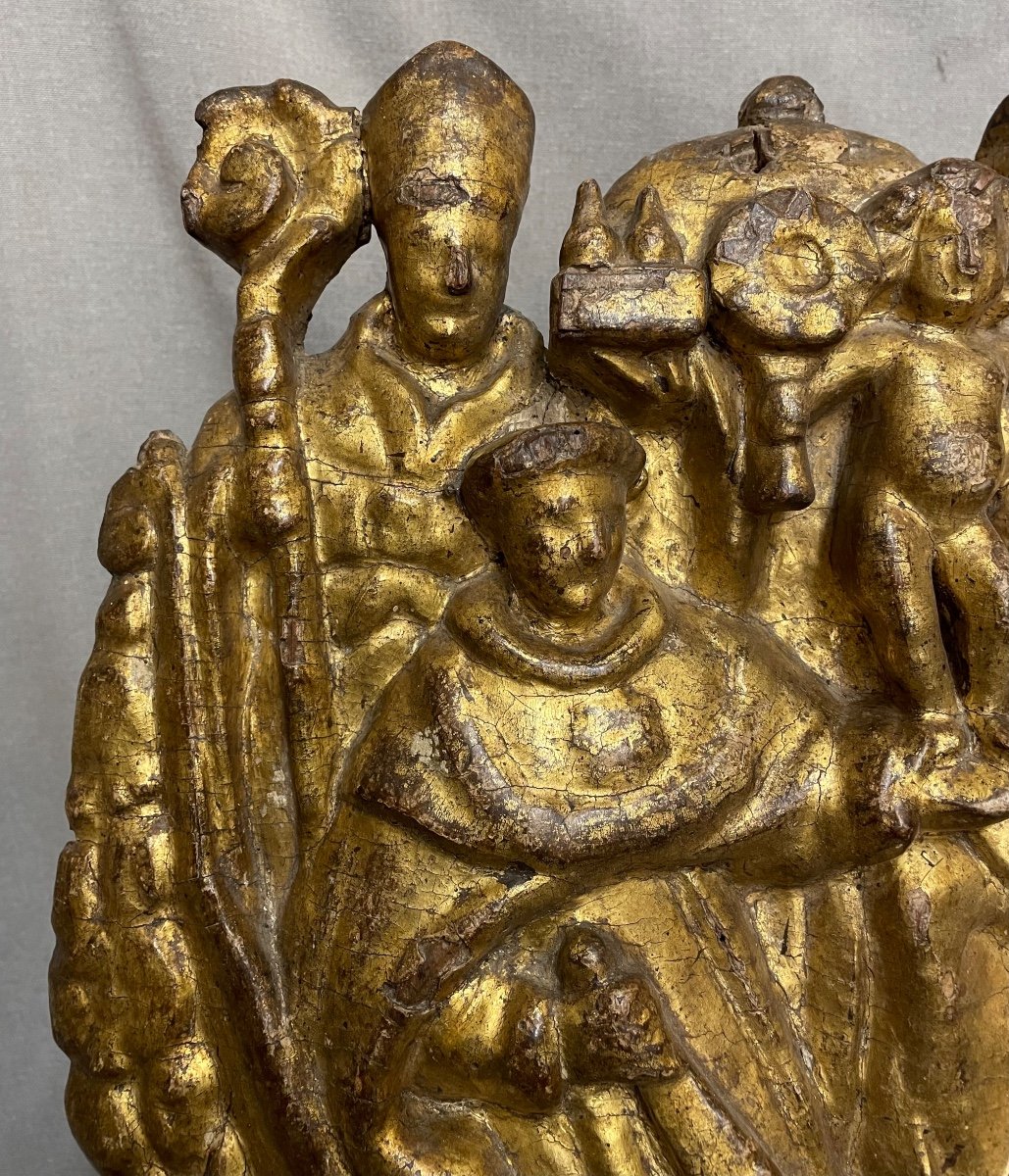 Gilded Wooden Sculpture Of The Holy Family, 16th Century-photo-2