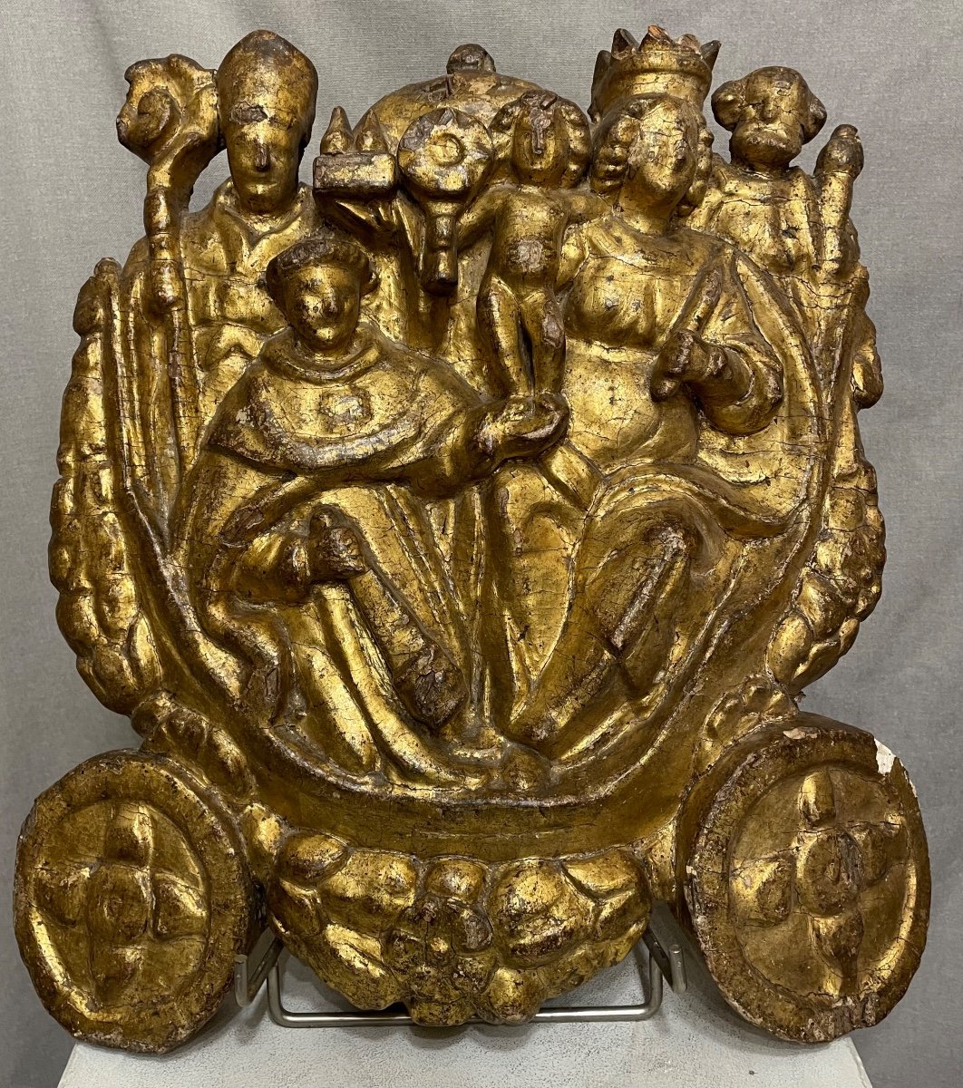 Gilded Wooden Sculpture Of The Holy Family, 16th Century