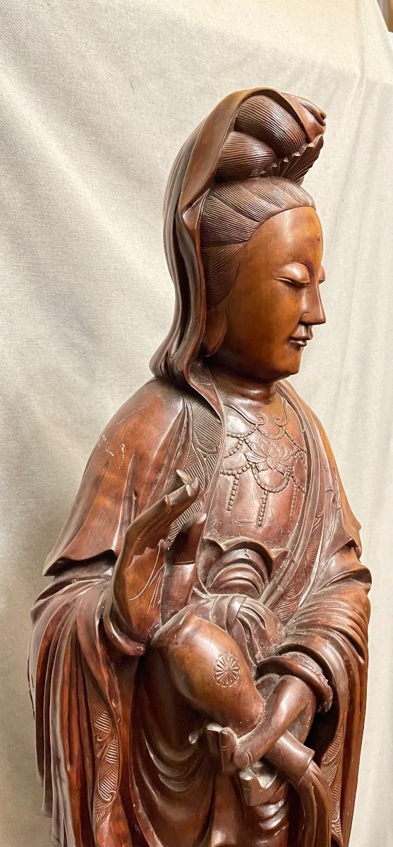 Grand Guanyin En Bois Du XXe Siècle-photo-1