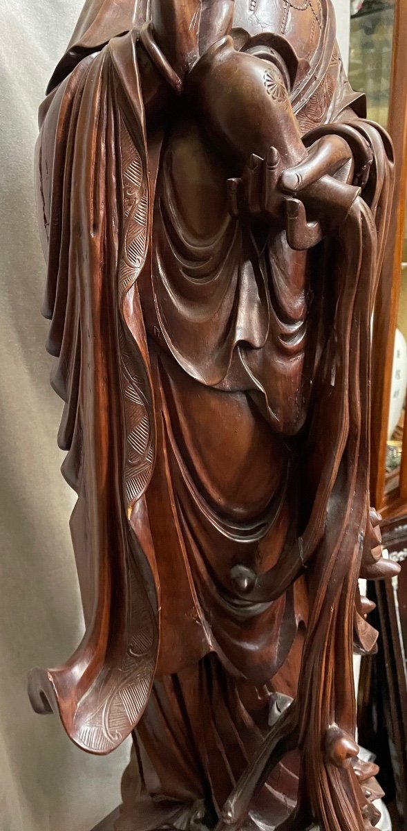 Grand Guanyin En Bois Du XXe Siècle-photo-2