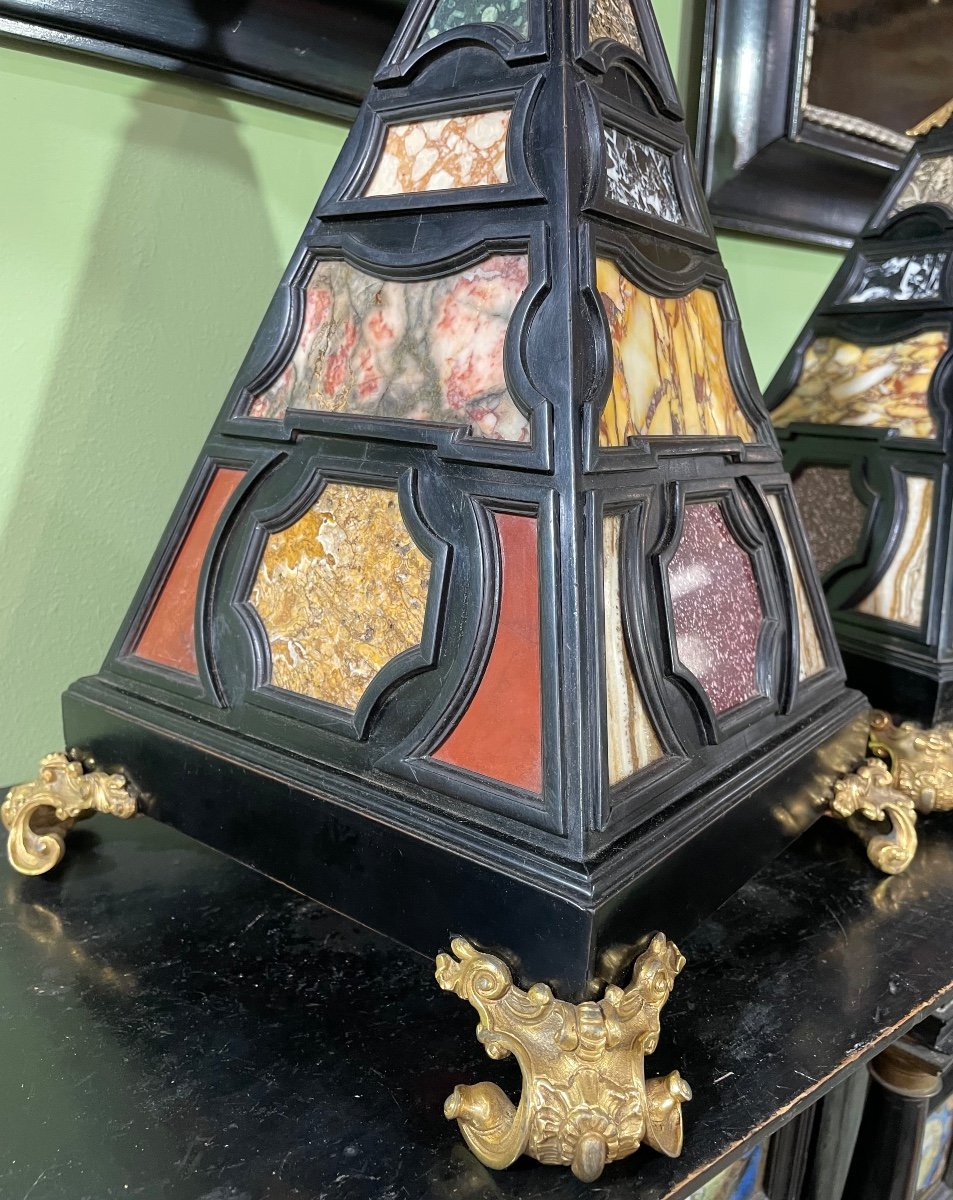 Pair Of Marble And Wood Pyramids, 20th Century-photo-5