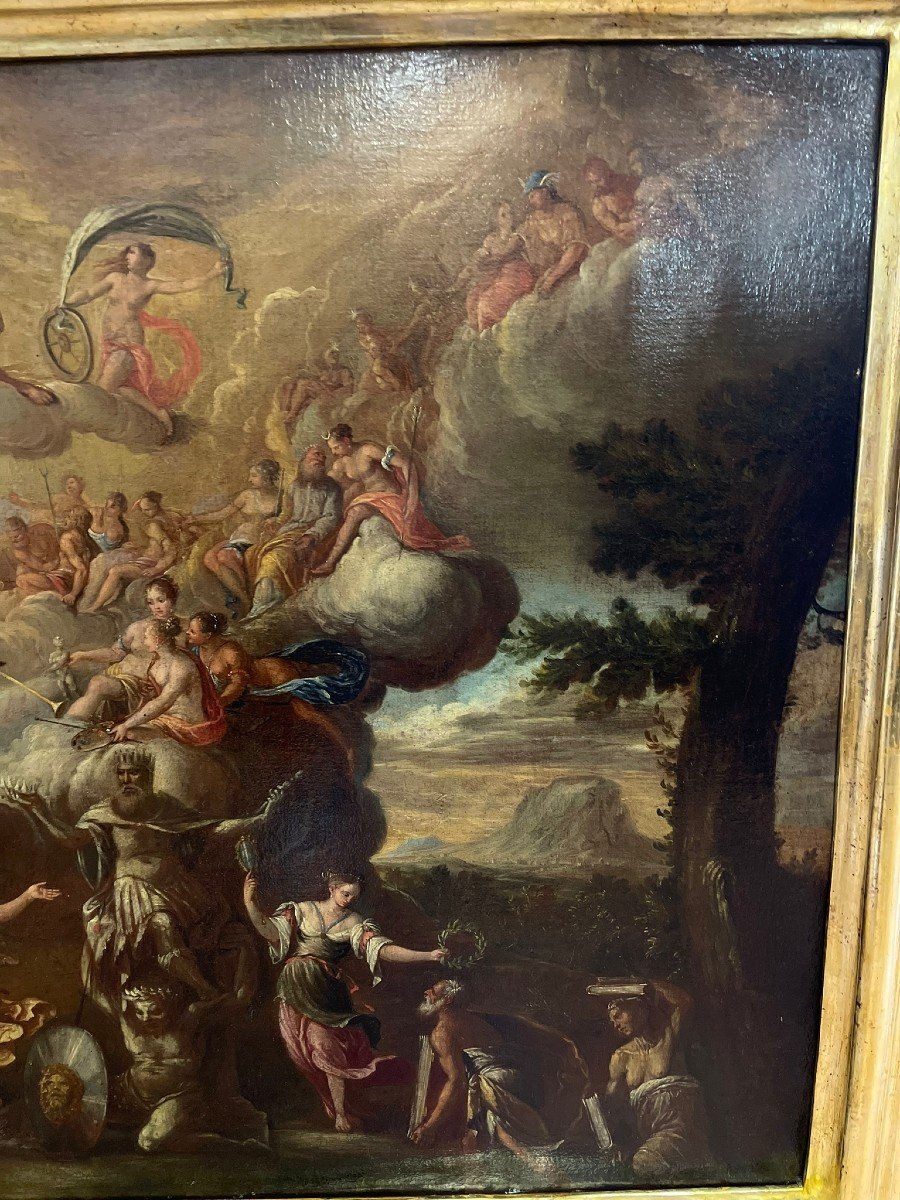Antique 17th Century Oil Painting On Canvas, Mythological Scene, The Symposium Of The Gods-photo-1