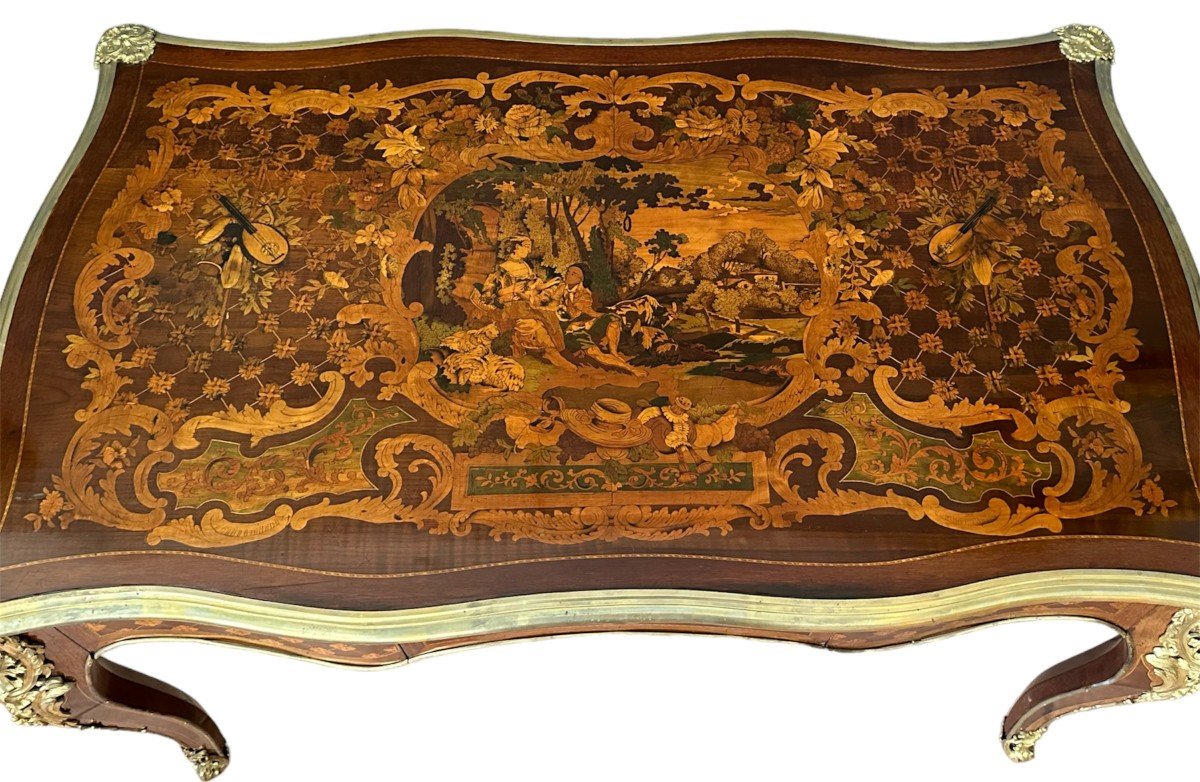 19th Century Inlaid Desk Mounted With Gilded Bronzes, By Paul Sormani-photo-4