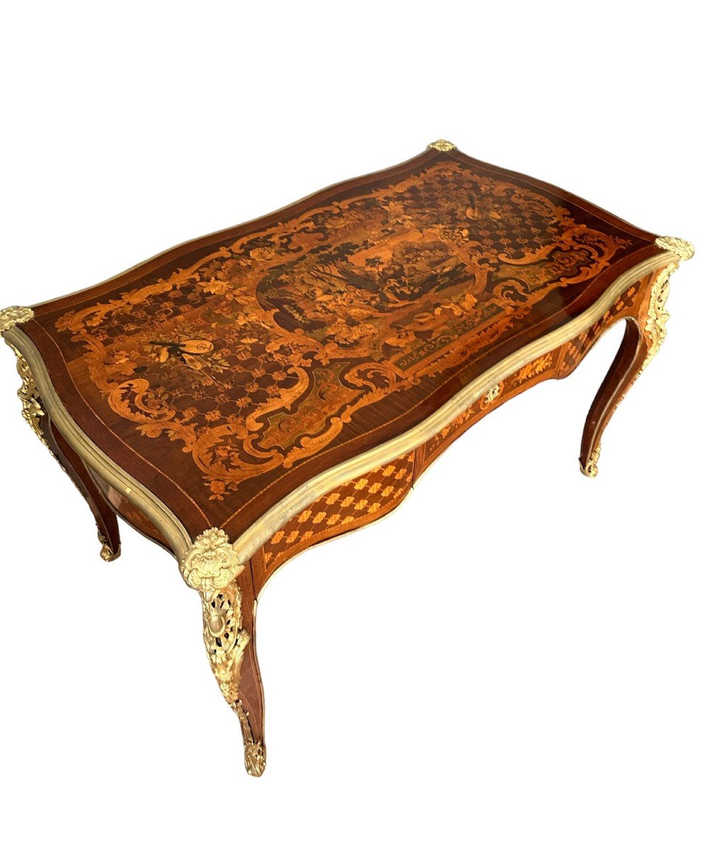 19th Century Inlaid Desk Mounted With Gilded Bronzes, By Paul Sormani-photo-1