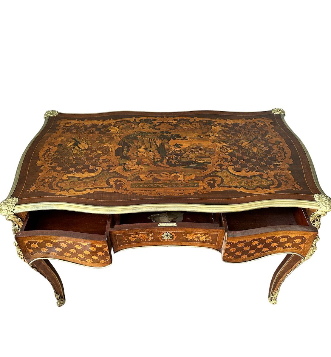 19th Century Inlaid Desk Mounted With Gilded Bronzes, By Paul Sormani-photo-3