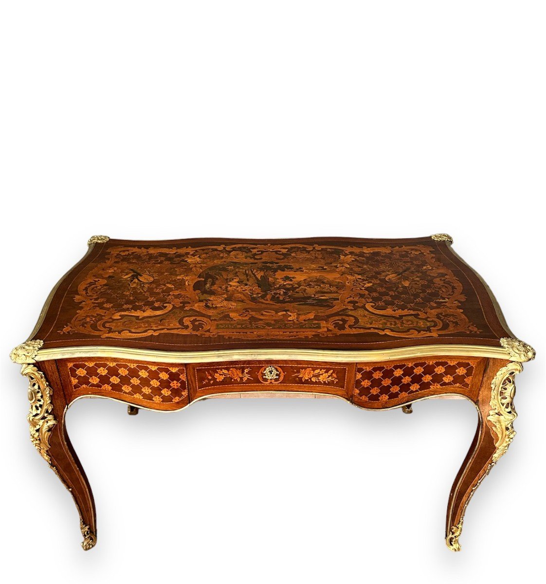 19th Century Inlaid Desk Mounted With Gilded Bronzes, By Paul Sormani