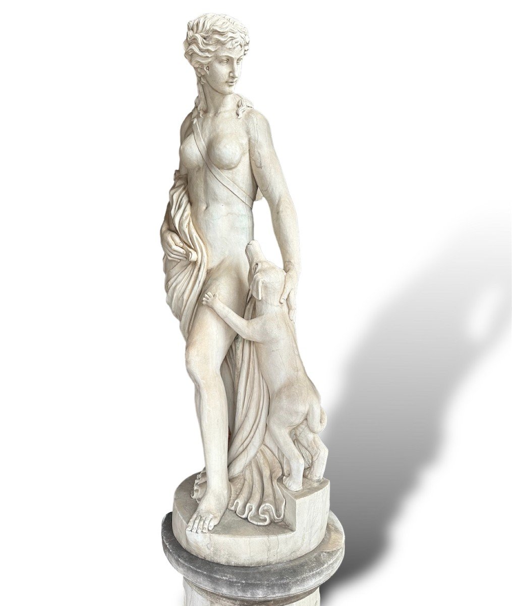 19th Century, Statuary White Marble Sculpture Diana The Huntress-photo-4