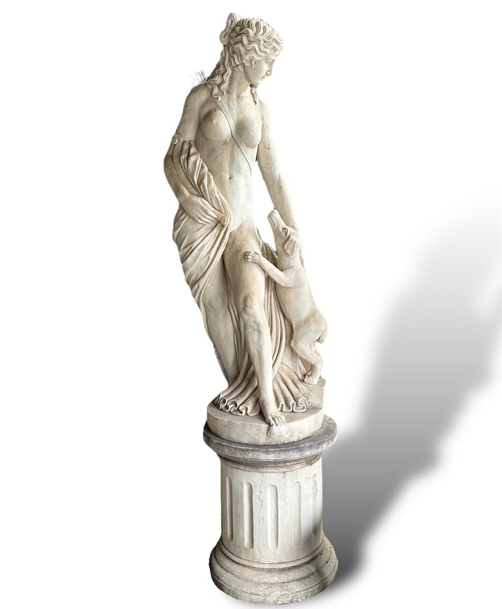 19th Century, Statuary White Marble Sculpture Diana The Huntress