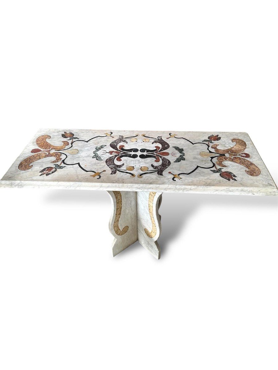 19th Century, White Marble Consol/table Inlayed-photo-2