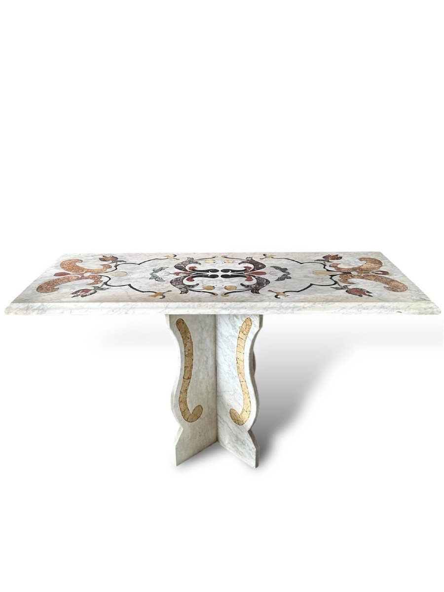 19th Century, White Marble Consol/table Inlayed