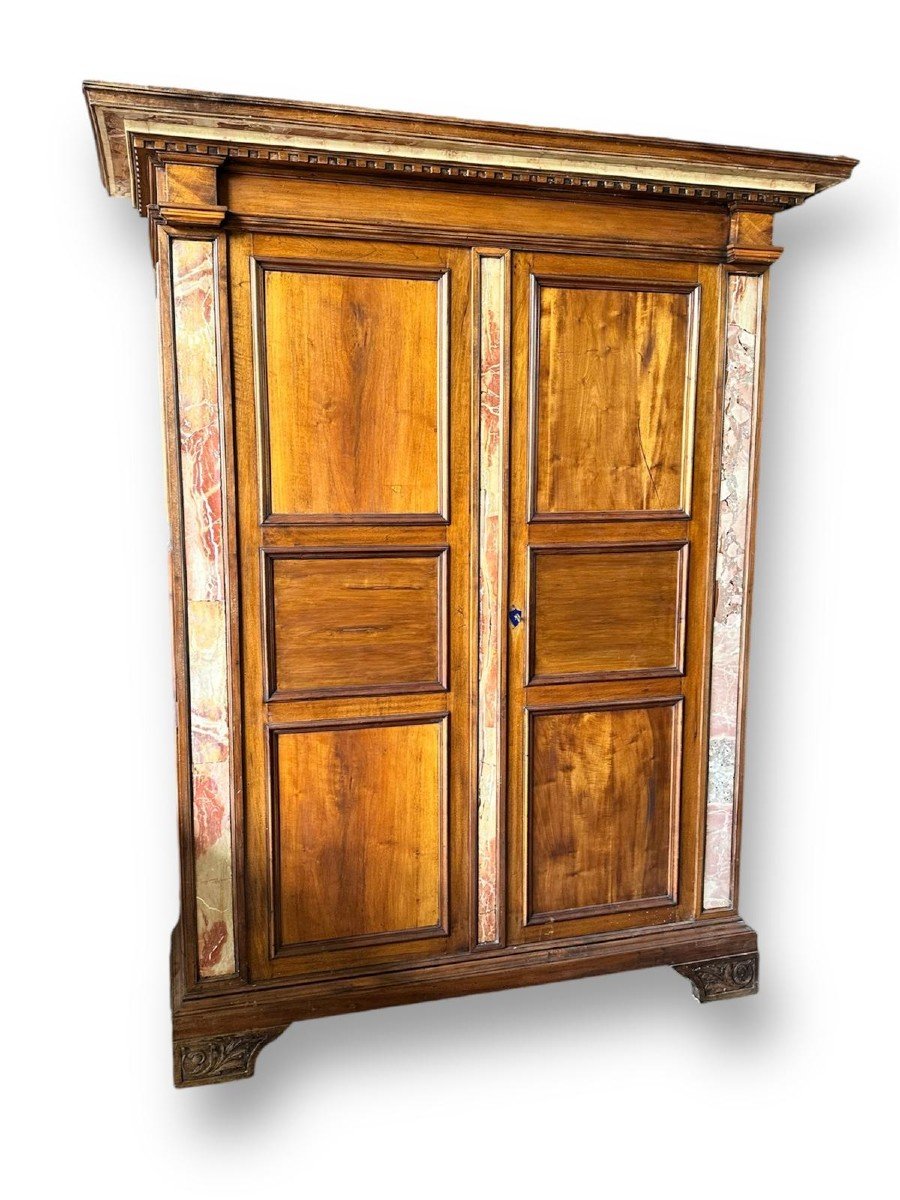 19ème Siècle, Grande Armoire En Bois Et Marbre-photo-2