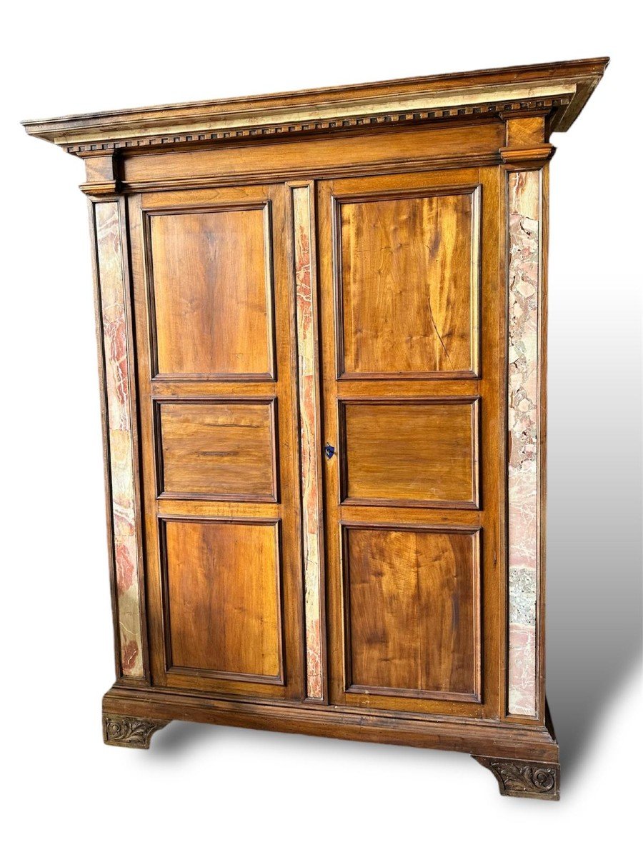 19th Century. Large Wardrobe In Wood And Marble-photo-4