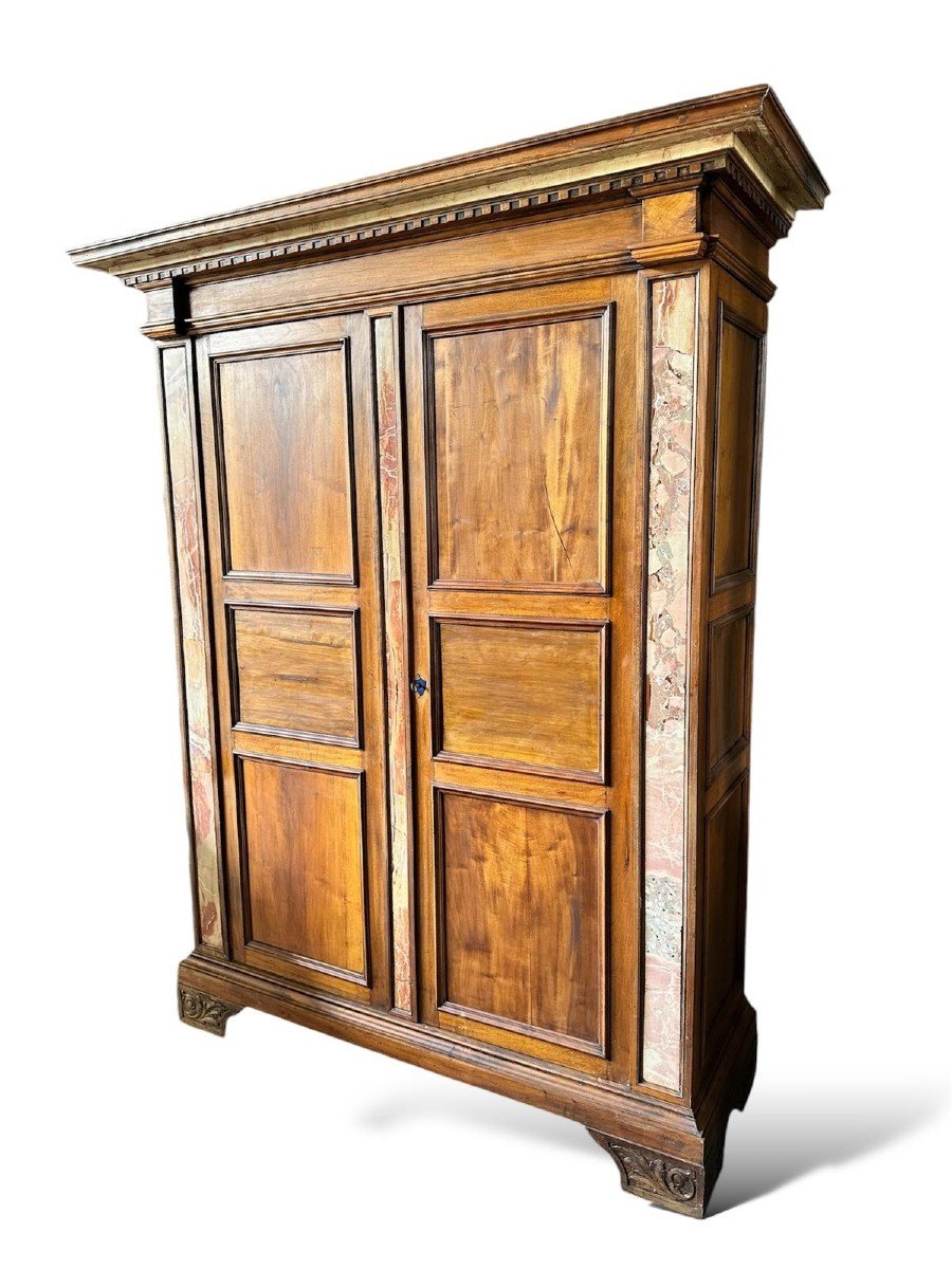 19ème Siècle, Grande Armoire En Bois Et Marbre-photo-1