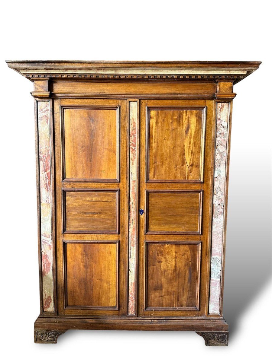 19th Century. Large Wardrobe In Wood And Marble