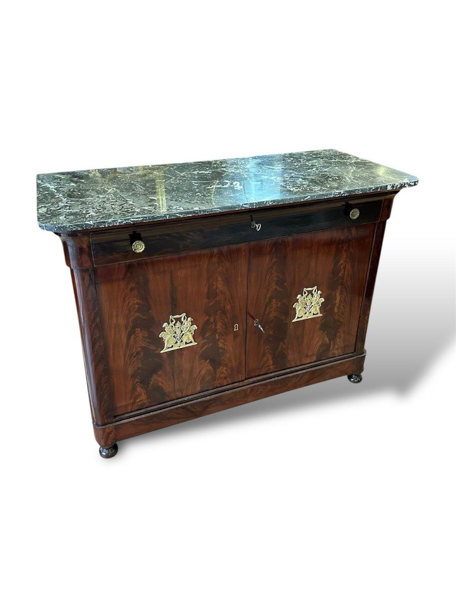 19th Century. Wooden Sideboard With Marble And Gilded Bronze-photo-2