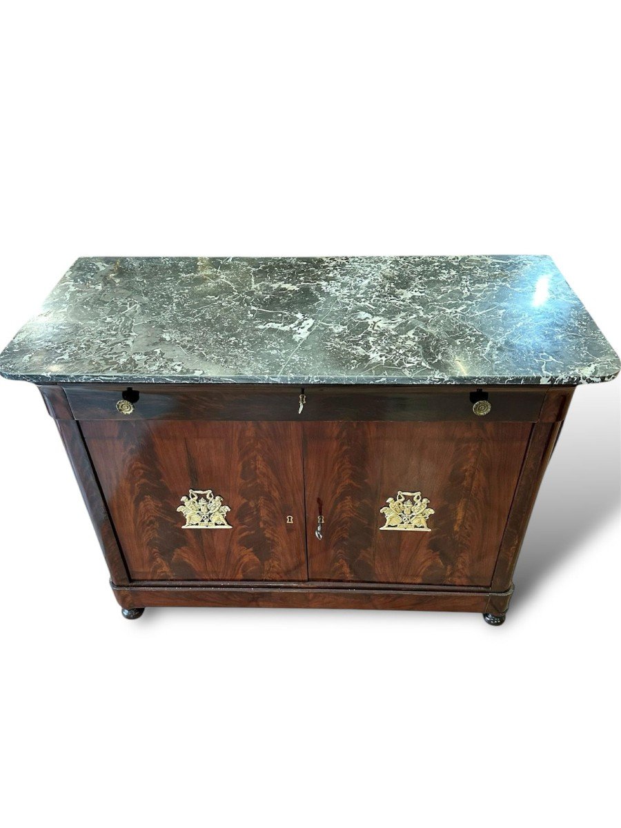 19th Century. Wooden Sideboard With Marble And Gilded Bronze-photo-3