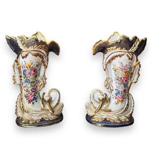 20ème Siècle, Paire De Vases à Corne d'Abondance En Porcelaine