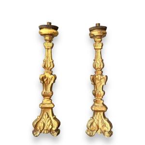 19th Century, Pair Of Gilded Wooden Torch Holders