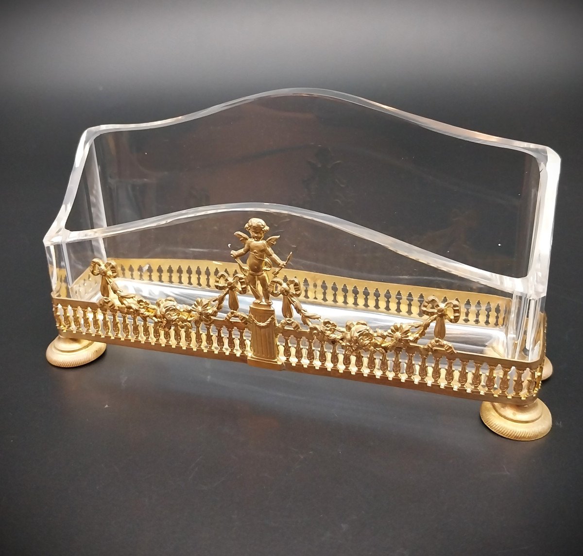 Rare Writing Set  Napoleon III In Gilded Bronze And Crystal.-photo-3