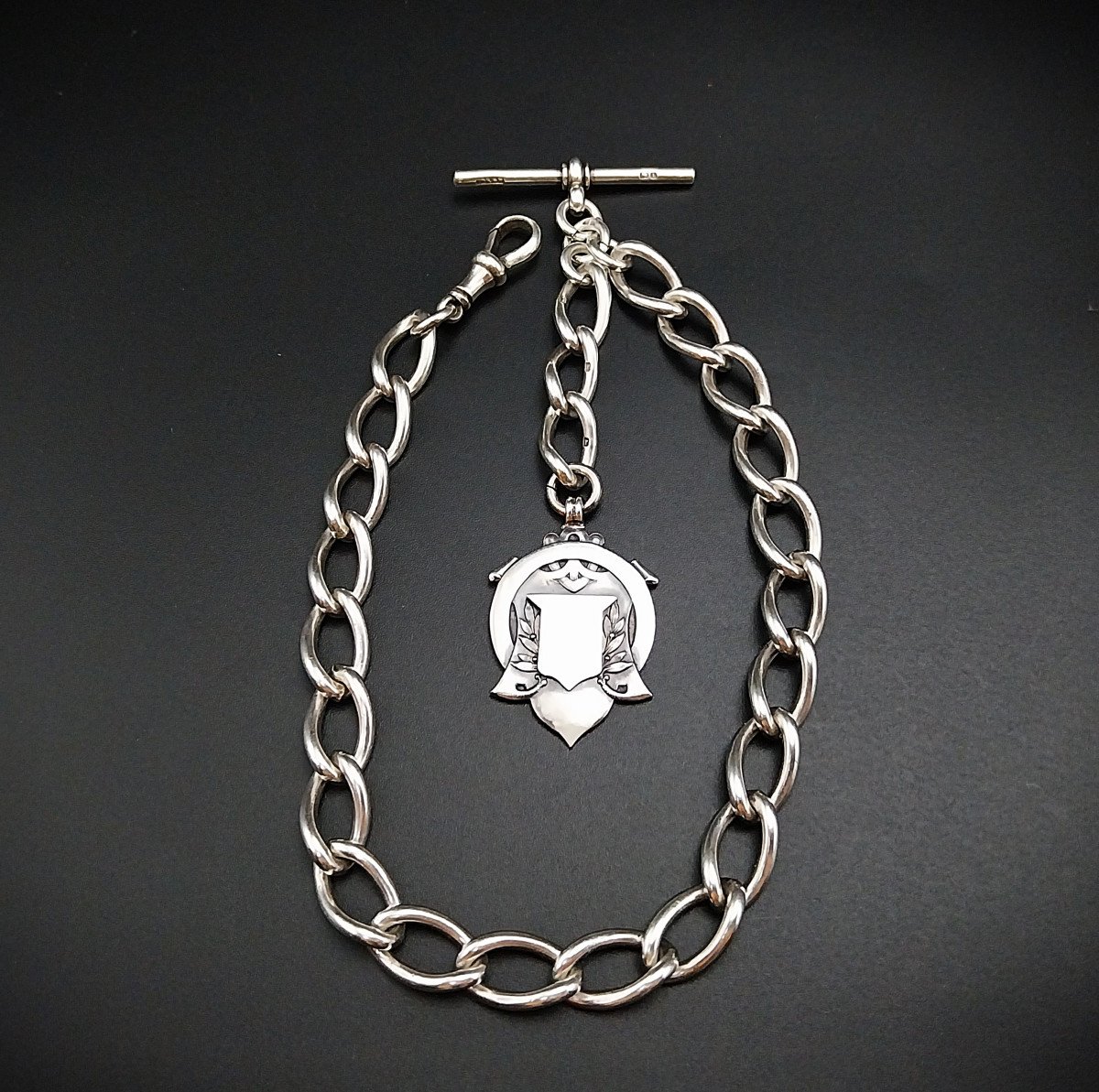 Antique Sterling Silver Pocket Watch Chain, T Albert-photo-2