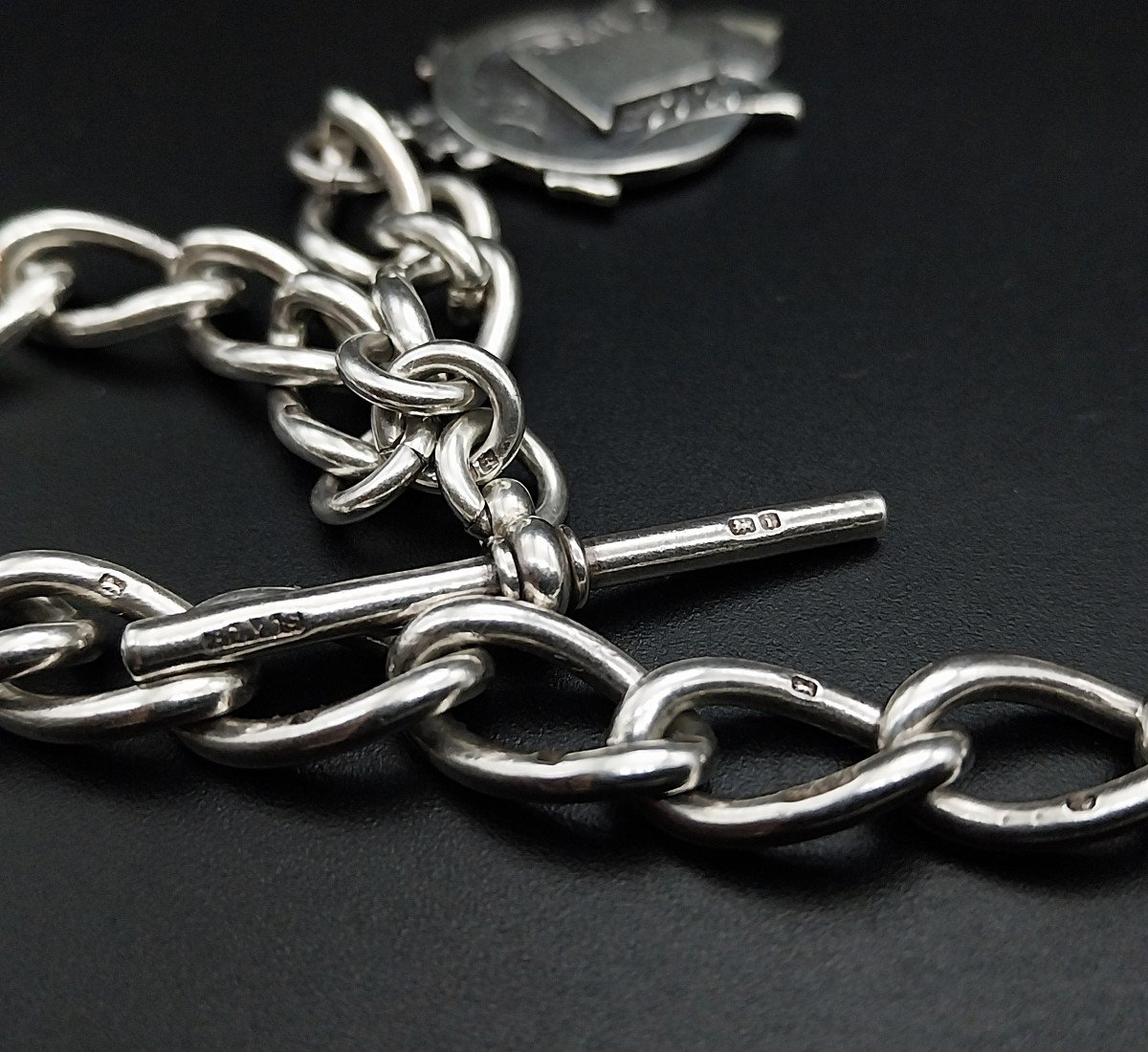 Antique Sterling Silver Pocket Watch Chain, T Albert-photo-2