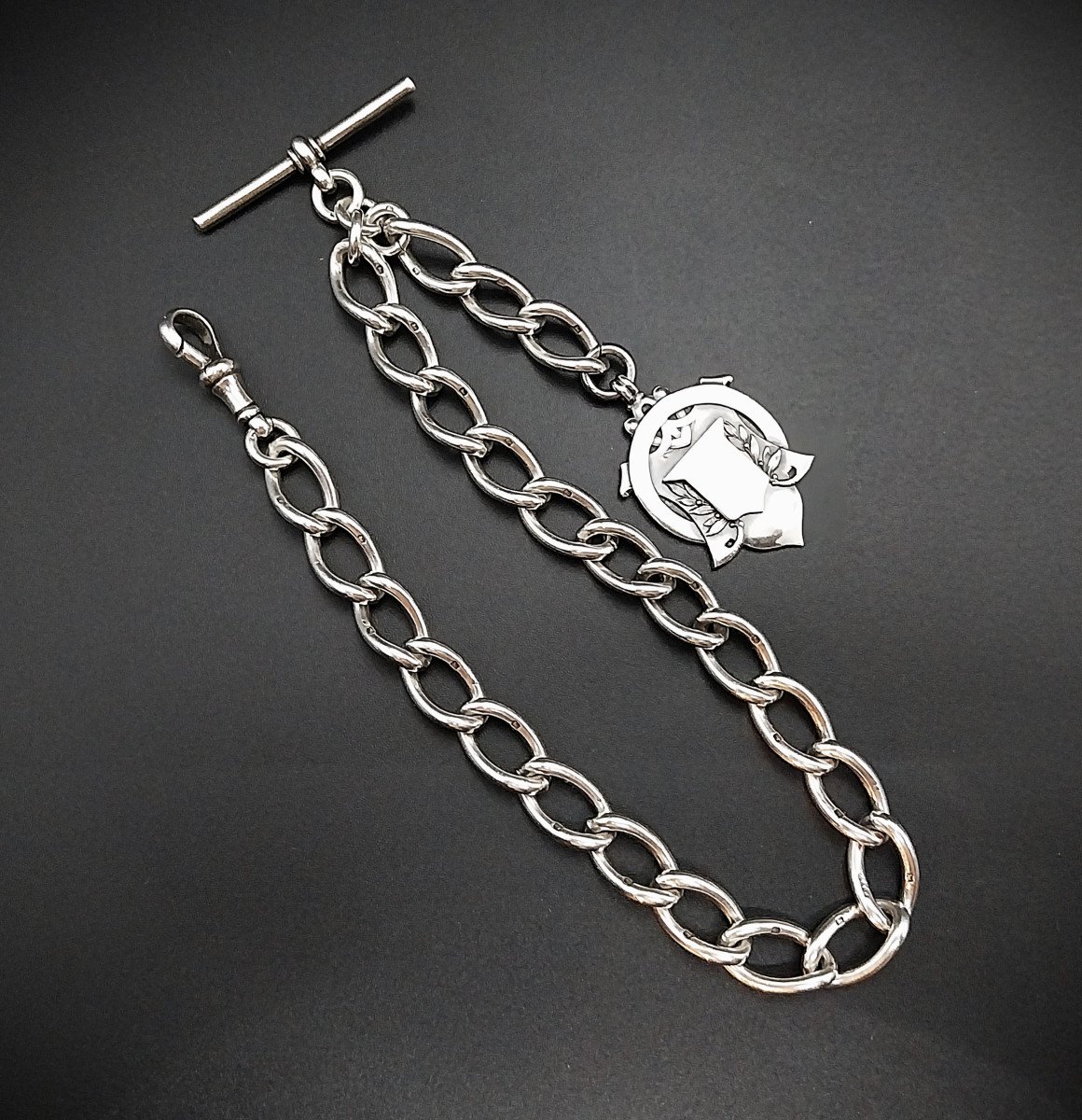 Antique Sterling Silver Pocket Watch Chain, T Albert