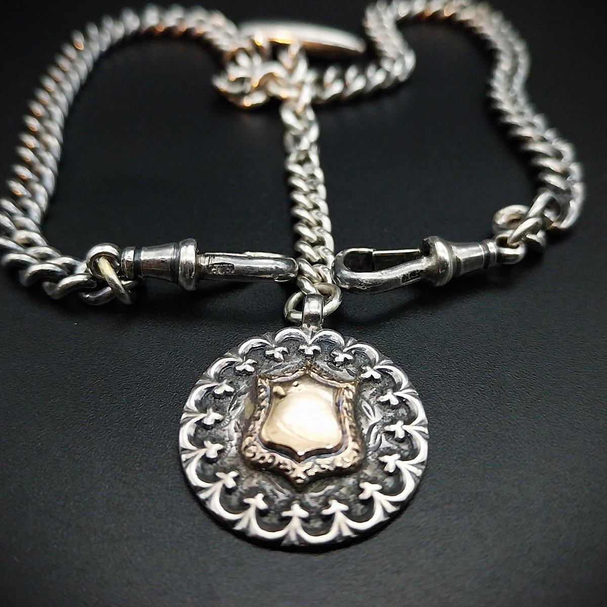 Pocket Watch English Double Chain In Sterling Silver, Double T Albert-photo-2