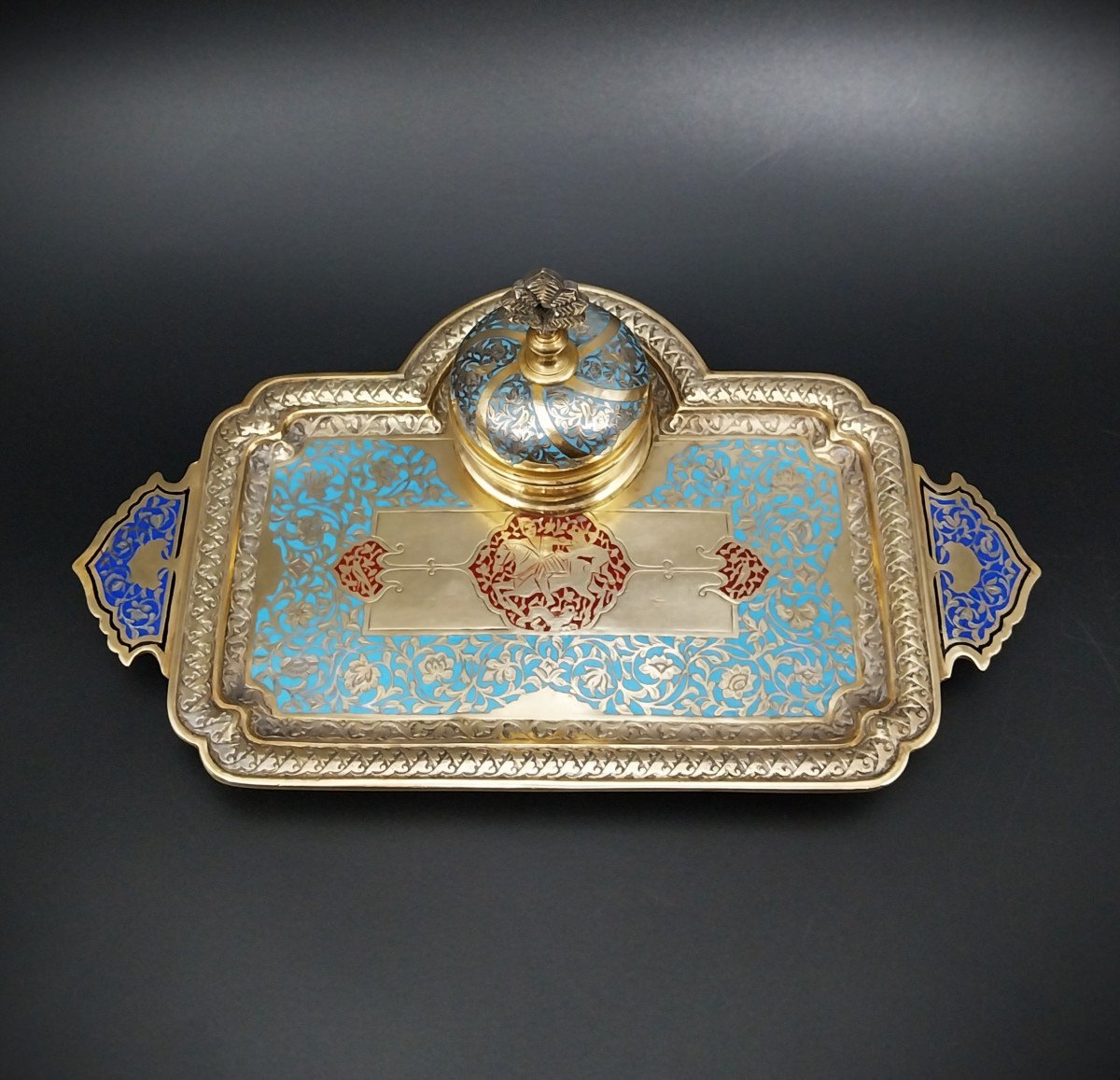 Inkwell With Champlevé Decoration, Late 19th Century.-photo-2