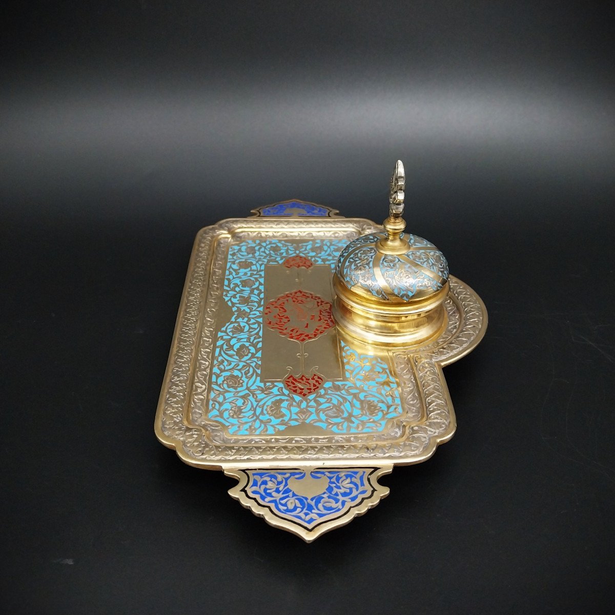 Inkwell With Champlevé Decoration, Late 19th Century.-photo-3