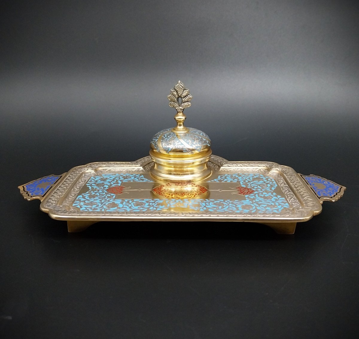 Inkwell With Champlevé Decoration, Late 19th Century.-photo-4