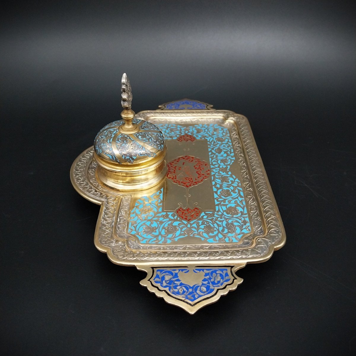 Inkwell With Champlevé Decoration, Late 19th Century.-photo-2