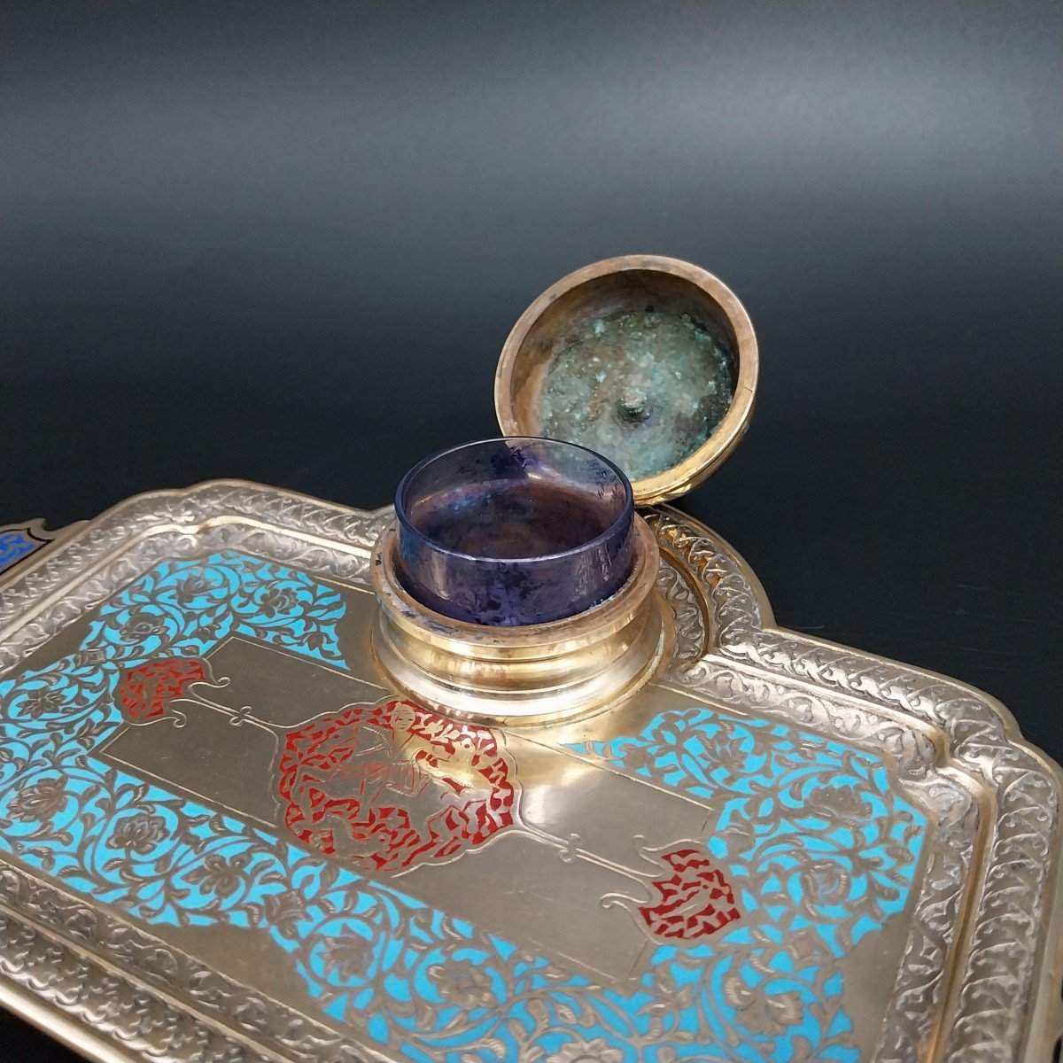 Inkwell With Champlevé Decoration, Late 19th Century.-photo-4