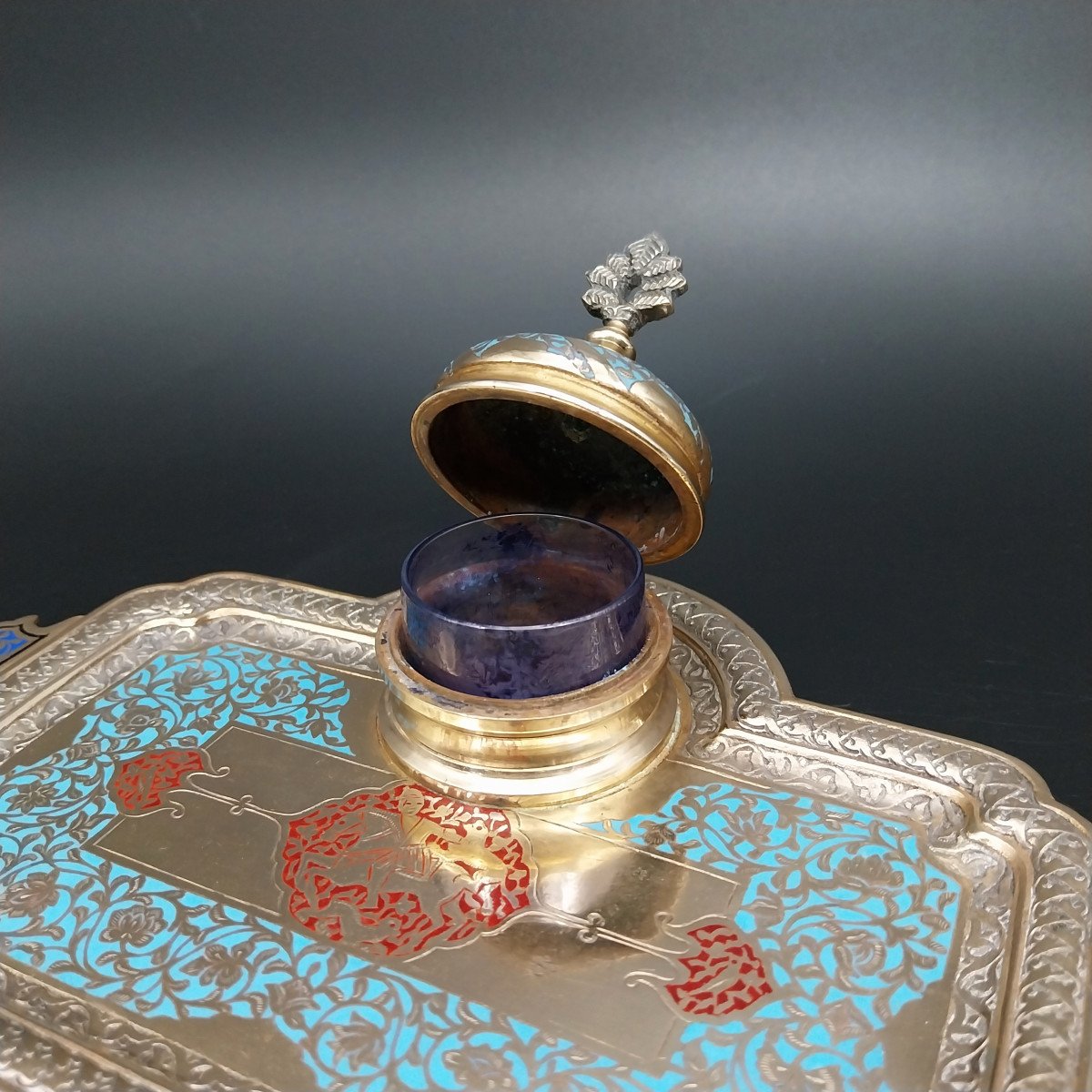 Inkwell With Champlevé Decoration, Late 19th Century.-photo-5