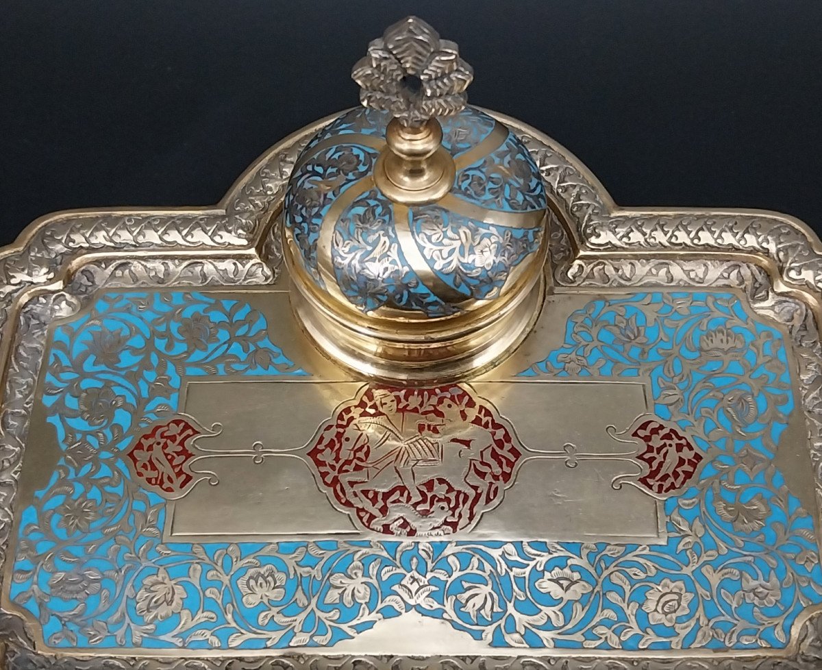 Inkwell With Champlevé Decoration, Late 19th Century.-photo-6