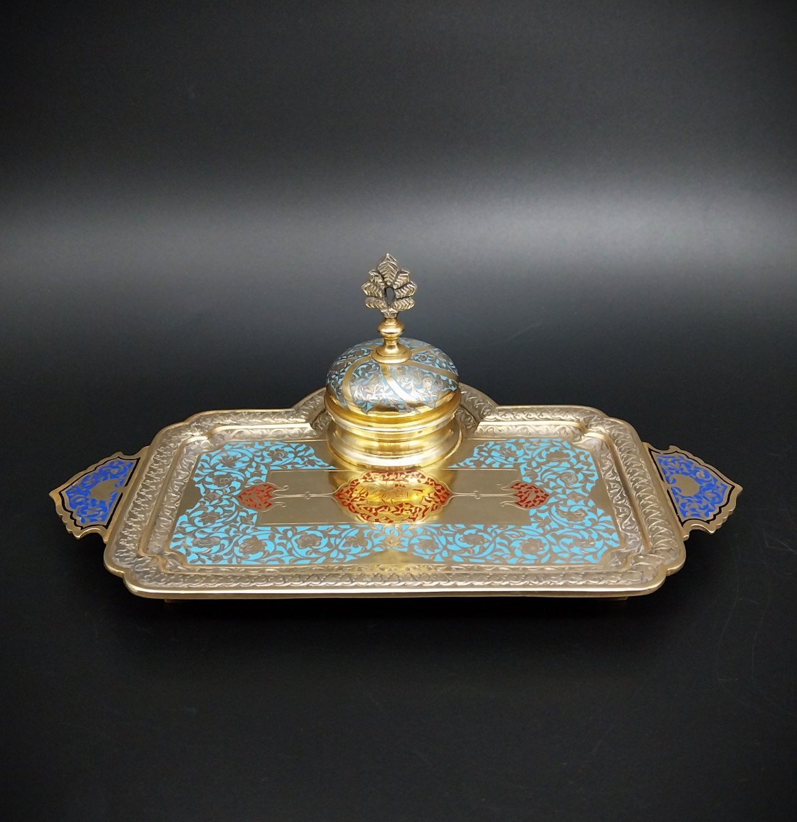 Inkwell With Champlevé Decoration, Late 19th Century.