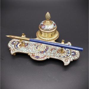 Inkwell With Champlevé Decoration, Late 19th Century. 