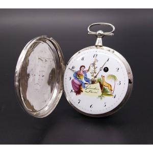 Rare Full Hunter Pocket Watch With Verge Escapement And Painted Dial, 1790