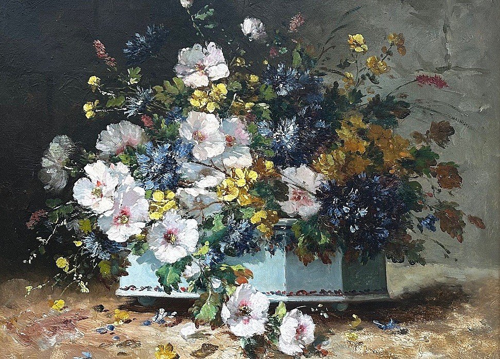 Peintre Français Du XIXe Siècle Gilbert Martin (1839 – 1905). Nature Morte Aux Fleurs-photo-3