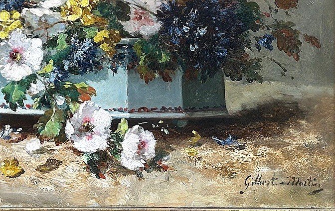 Peintre Français Du XIXe Siècle Gilbert Martin (1839 – 1905). Nature Morte Aux Fleurs-photo-4