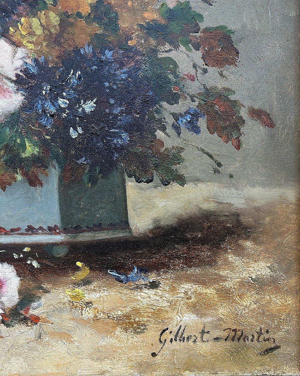  French Painter Of 19th Century Gilbert Martin (1839 – 1905). Still Life With Flowers-photo-1